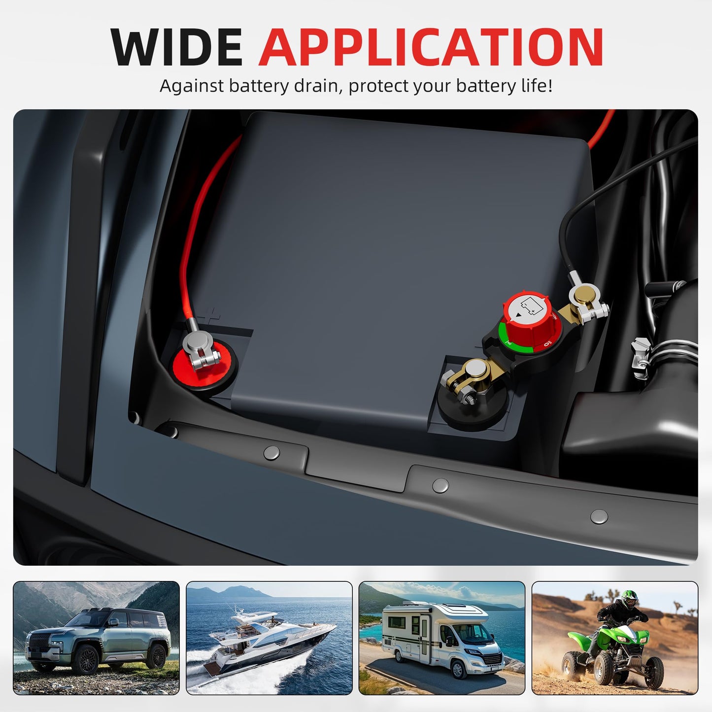 Joinfworld Battery Disconnect Switch 12V-48V Waterproof Marine Battery Cut Off Switch Master for Car Boat RV ATV UTV Vehicles