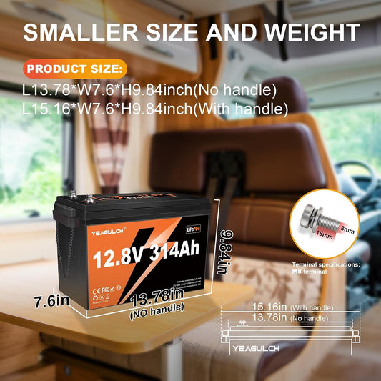 12V 314Ah LiFePO4 Battery 200A BMS 4019Wh Up to 6000+ Deep Cycle