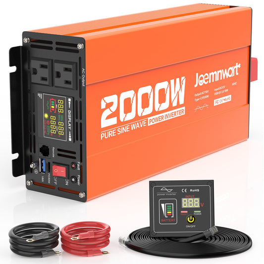 3000W Pure Sine Wave Power Inverter 24V DC to 110V AC Converter, LED Display,Remote Control, Car Inverter with 2AC Outlets,Fast Charging USB Port for RV,Truck,Home