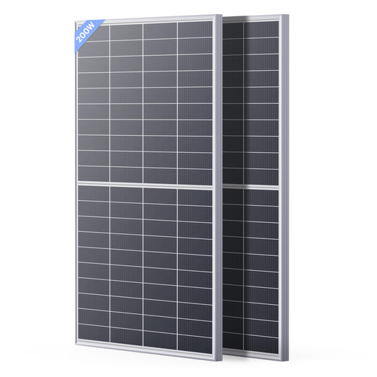 N-Type 16BB 400W Bifacial Solar Panel, 2Pcs 200 Watt Solar Panel 12V, 25% High Efficiency, Dual-module Parallel Anti-Shade Design, for RV Van Marine Home Rooftop Off-Grid Systems (2 Pack 200W)