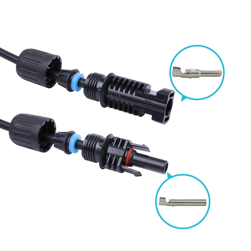 Renogy 20FT 12AWG Solar Panel Extension Cable with Female and Male Connectors, 20Ft. 12AWG, 1 Pair 20' 12 Gauge Red and Black