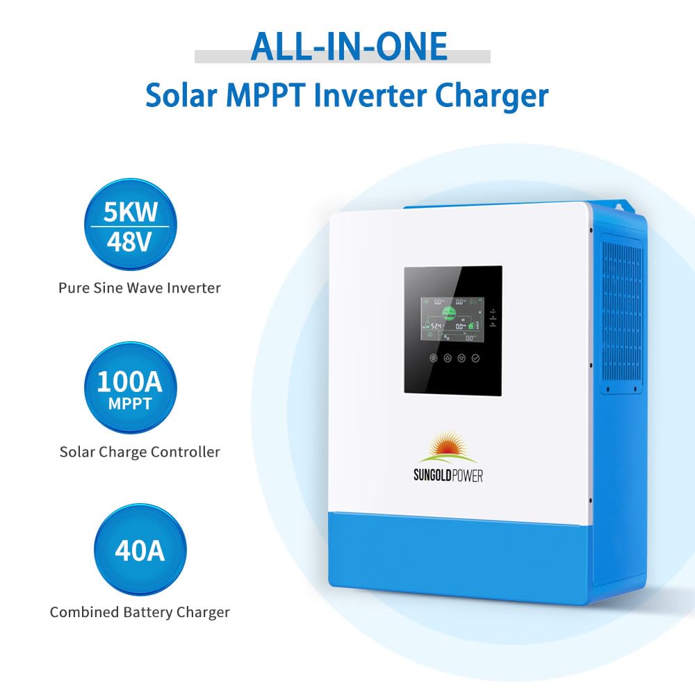 SUNGOLDPOWER 3000W 24V Solar Inverter All in One, 120Vac Input,120V Output Pure Sine Wave, 80A MPPT(PV Range 120-450Vdc) Solar Charger and 40A AC Battery Charger in Off Grid System