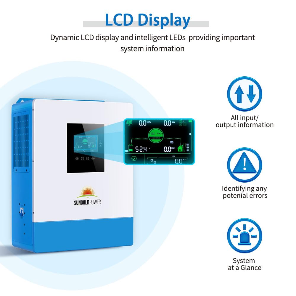 SUNGOLDPOWER 3000W 24V Solar Inverter All in One, 120Vac Input,120V Output Pure Sine Wave, 80A MPPT(PV Range 120-450Vdc) Solar Charger and 40A AC Battery Charger in Off Grid System