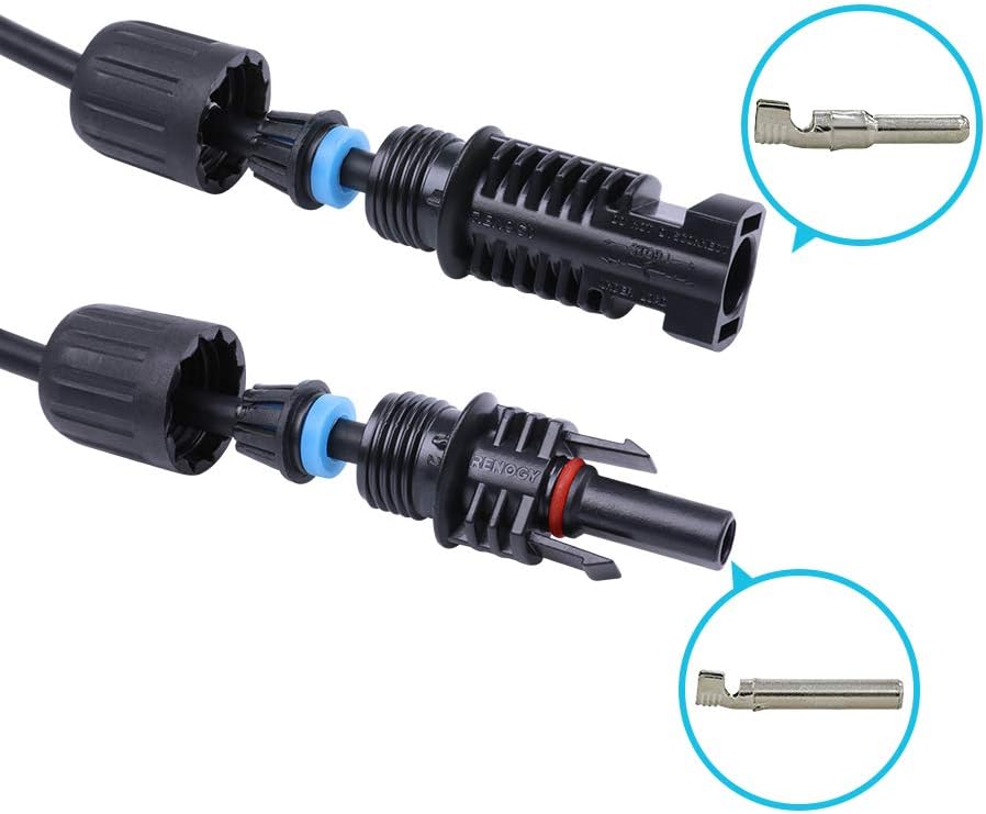 Renogy 20FT 12AWG Solar Panel Extension Cable with Female and Male Connectors, 20Ft. 12AWG, 1 Pair 20' 12 Gauge Red and Black