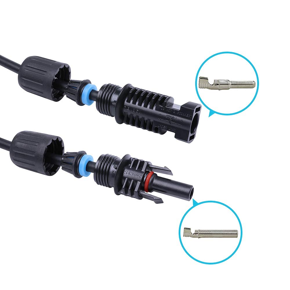 Renogy 20FT 12AWG Solar Panel Extension Cable with Female and Male Connectors, 20Ft. 12AWG, 1 Pair 20' 12 Gauge Red and Black
