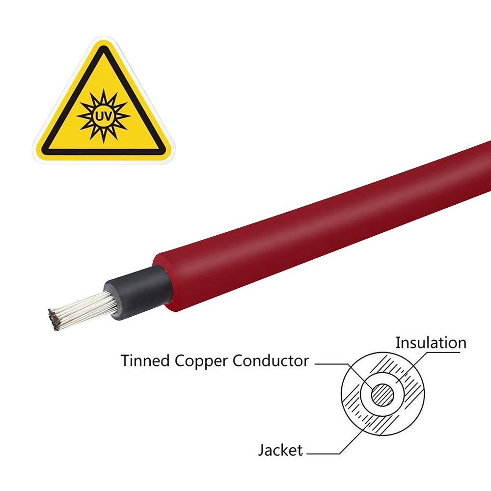 Renogy 20FT 12AWG Solar Panel Extension Cable with Female and Male Connectors, 20Ft. 12AWG, 1 Pair 20' 12 Gauge Red and Black