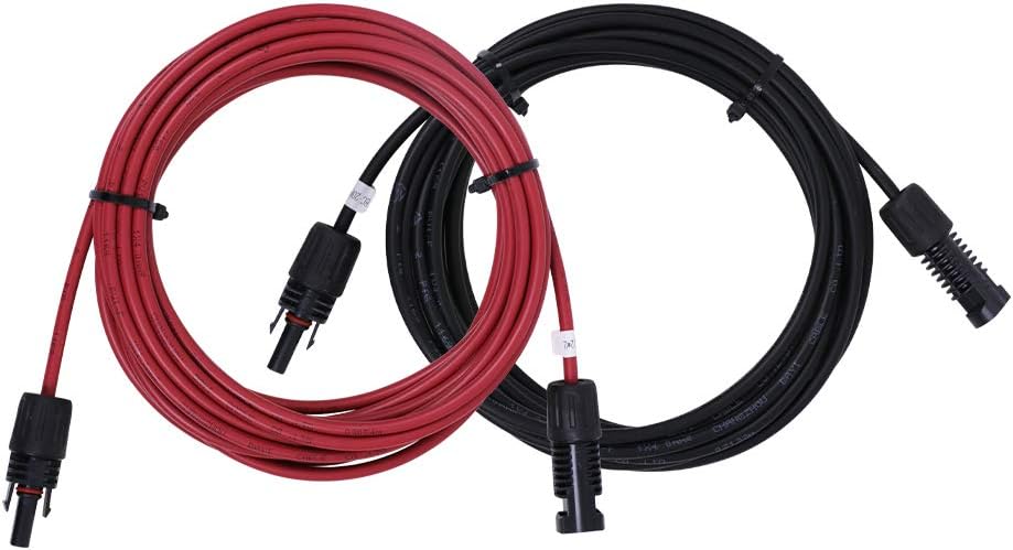 Renogy 20FT 12AWG Solar Panel Extension Cable with Female and Male Connectors, 20Ft. 12AWG, 1 Pair 20' 12 Gauge Red and Black