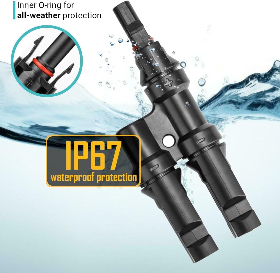 ANGSTROM T-Type Solar Branch Connectors for Parallel Solar Panel Adapter Connections, 1-Pair FMM+MFF