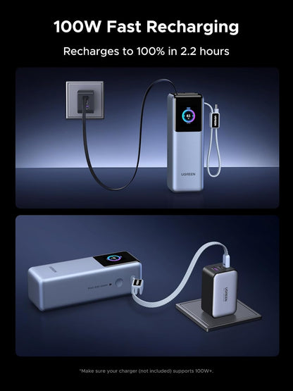 UGREEN 25000mAh 200W 3C1A Battery Pack Power Bank with Retractable Cables