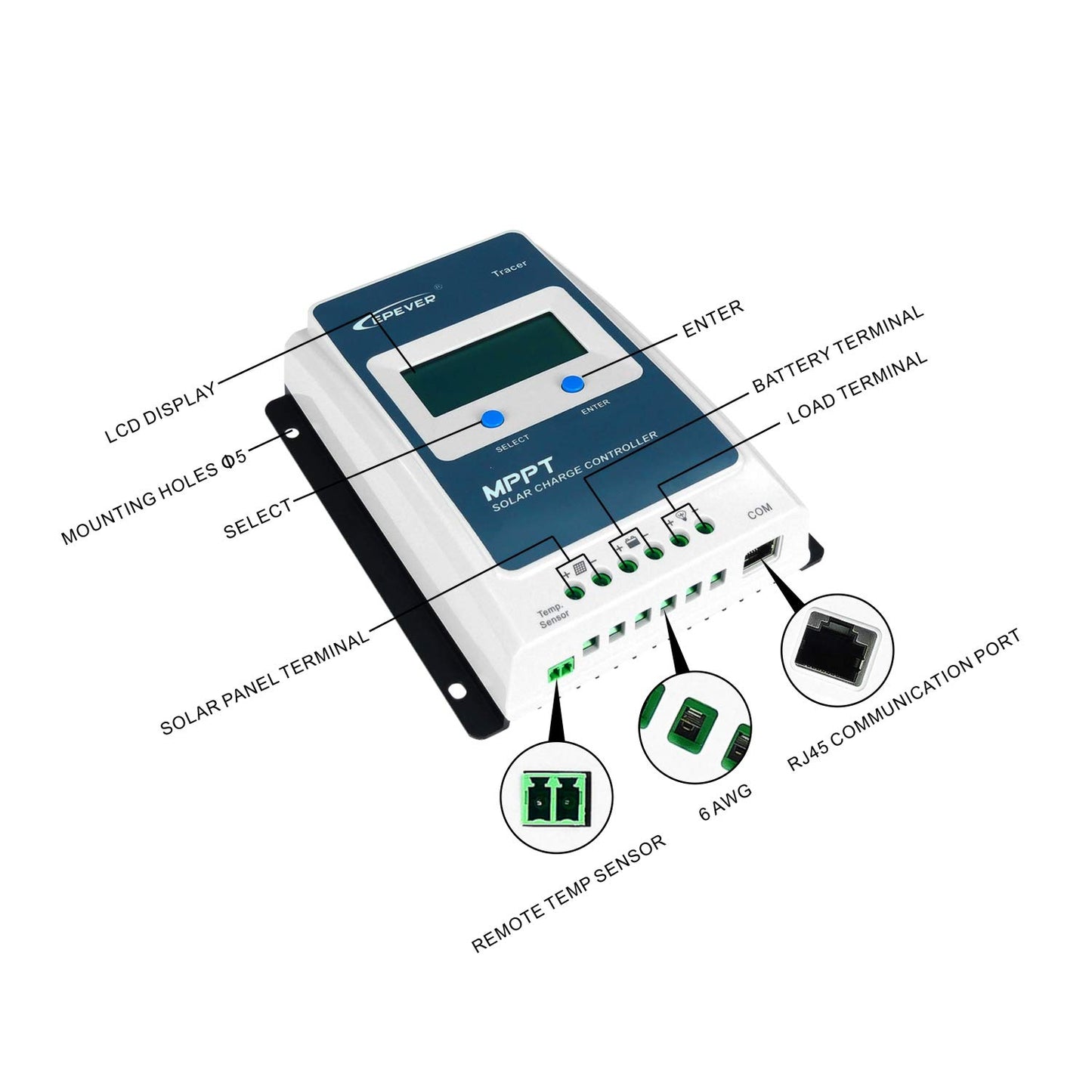 EPEVER MPPT Solar Charge Controller 40A Kit Tracer4210AN-G3 + MT52 + RTS