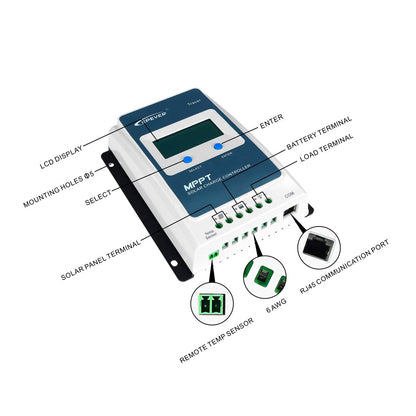 EPEVER MPPT Solar Charge Controller 40A Kit Tracer4210AN-G3 + MT52 + RTS