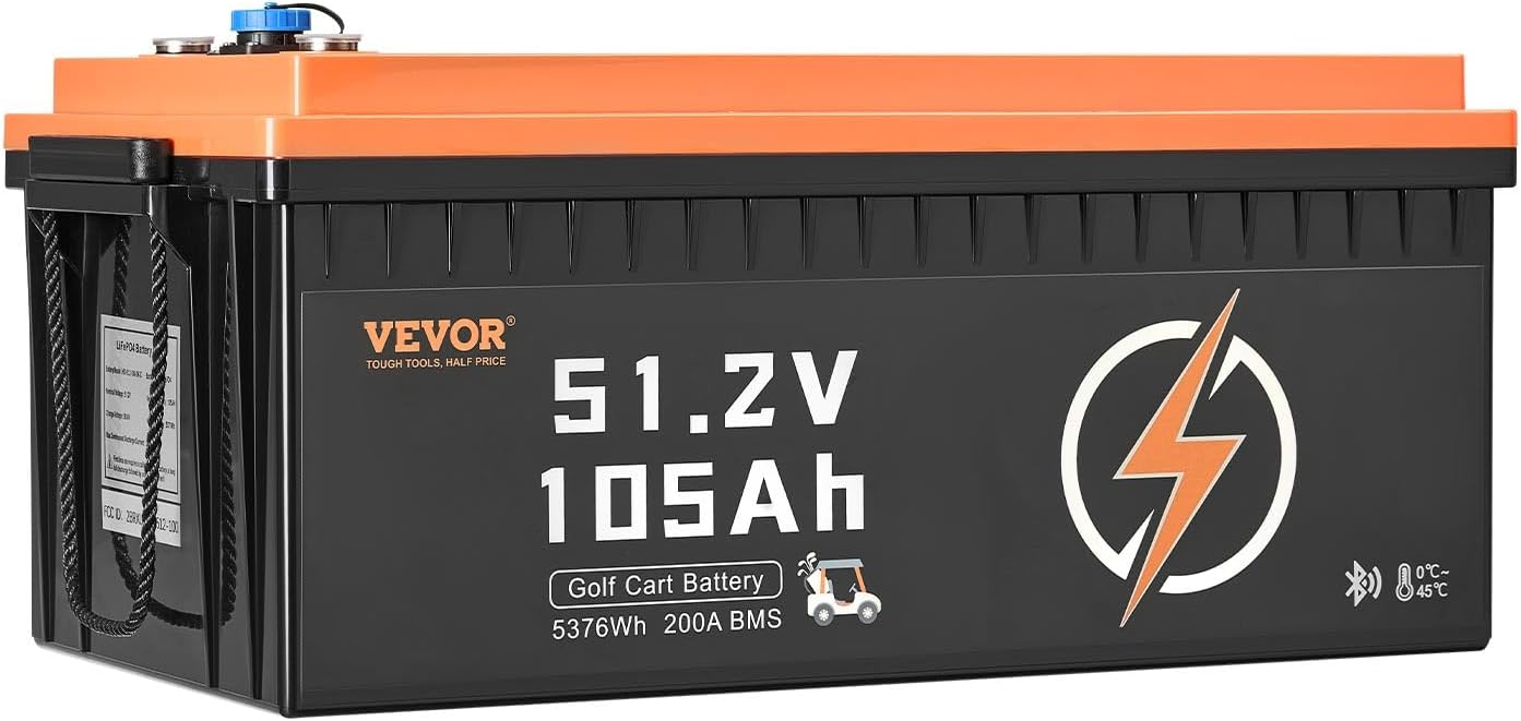 VEVOR 48V 105Ah Golf Cart Lithium Battery, 48 Volt Golf Cart Battery with 200A BMS, LCD Monitor and Mobile APP, LiFePO4 Battery with 600A Peak Current, 20A Charger and 4000+ Cycles, for Golf Carts