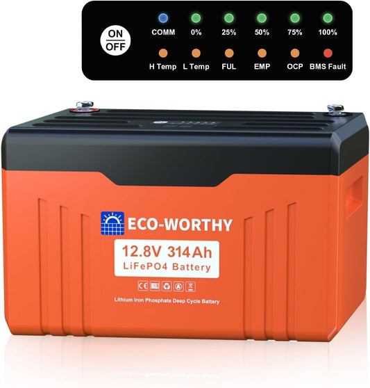 ECO-WORTHY 12V 314AH LiFePO4 Lithium Battery Bluetooth, SOC LED 4.02kWh