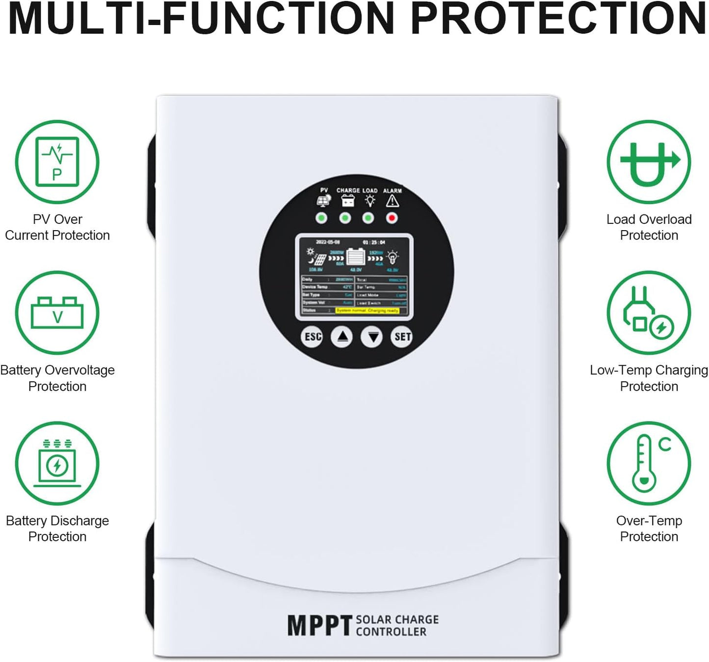 120A MPPT Solar Charge Controller, 12V 24V 36V 48V 60V 72V 84V 96V Battery System Auto , Solar Panel Charge Controller Regulator, LCD Display,Max Input PV 230V for FLD,LiFePO4,SLD,Gel,AGM