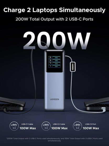 UGREEN 25000mAh 200W 3C1A Battery Pack Power Bank with Retractable Cables