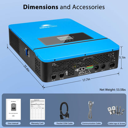 SUNGOLDPOWER 10000W DC 48V UL1741 Solar Inverter,Split Phase,Built-in 2 MPPT Solar Controllers,Max. 200A Battery Charging,AC Input/Output 120V/240V(settable) Inverter Charger(Support Parallel & COMM)