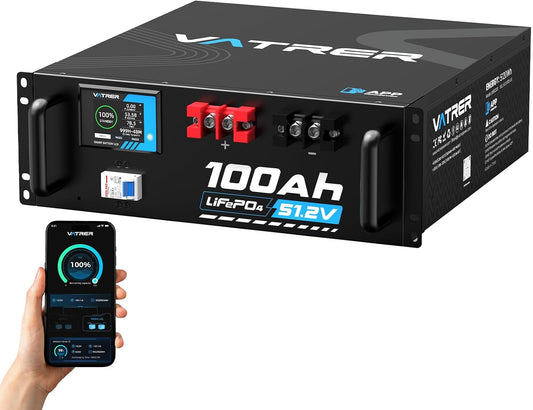 VATRER POWER 48V 100AH LiFePO4 Battery, Built-in 100A BMS