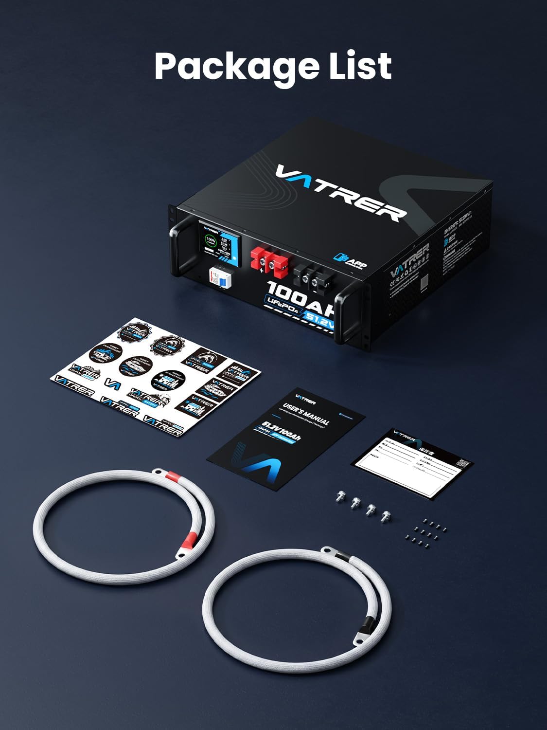 VATRER POWER 48V 100AH LiFePO4 Battery, Built-in 100A BMS