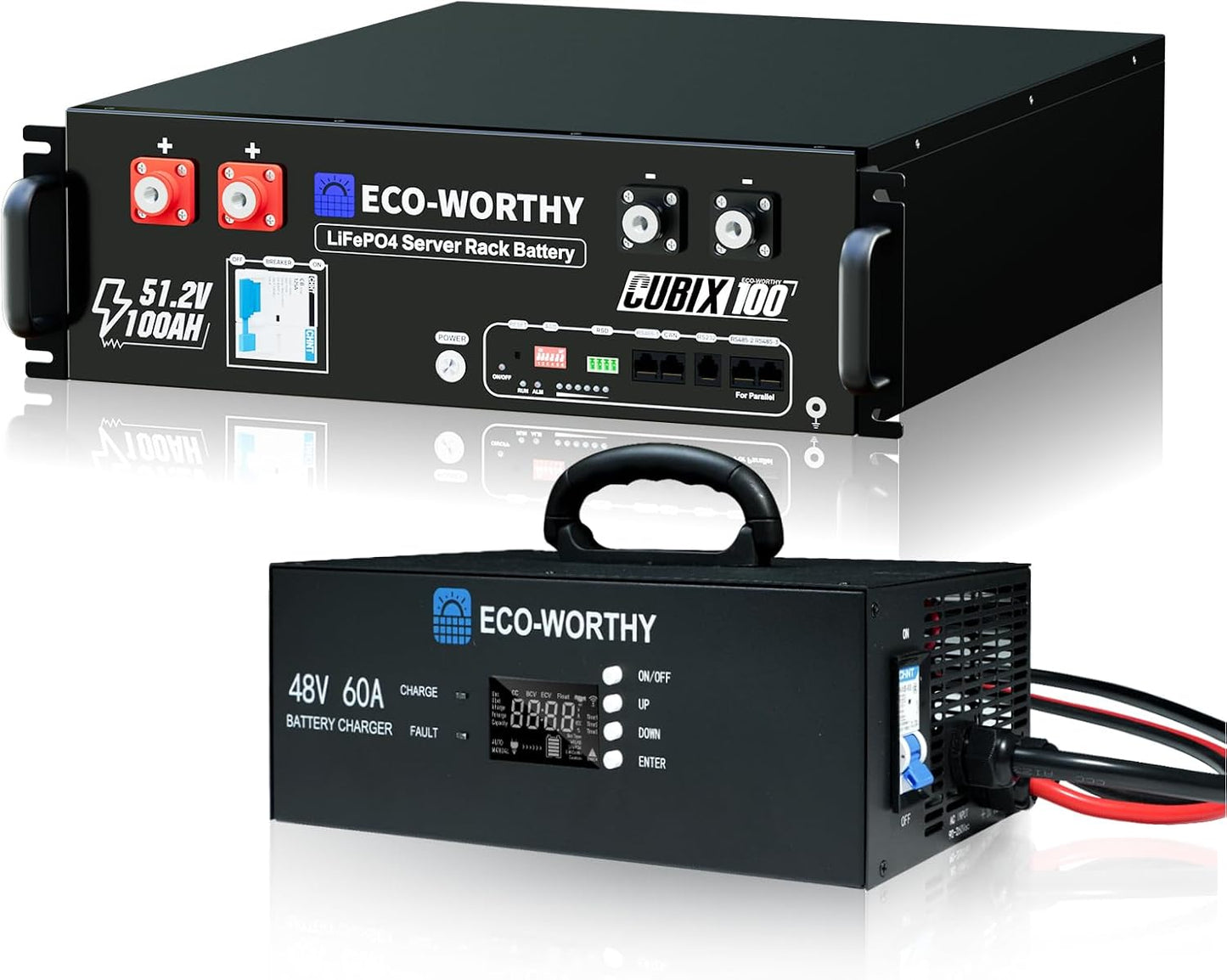 ECO-WORTHY Cubix100 48V 100Ah LiFePO4 Battery & 48V 60A Battery Charger