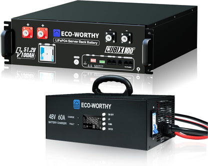 ECO-WORTHY Cubix100 48V 100Ah LiFePO4 Battery & 48V 60A Battery Charger