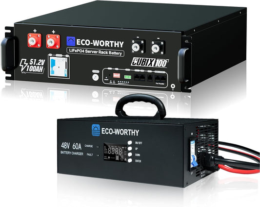 ECO-WORTHY Cubix100 48V 100Ah LiFePO4 Battery & 48V 60A Battery Charger