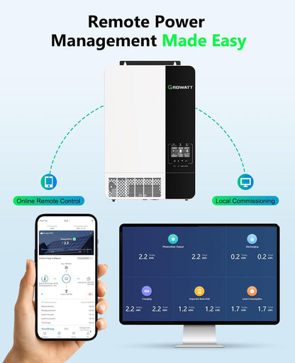GROWATT - 3500W DC 40-60V solar inverter, parallel support, 2 built-in MPPT solar controllers, max. 80A battery charging, AC 120V input/output (configurable) inverter charger