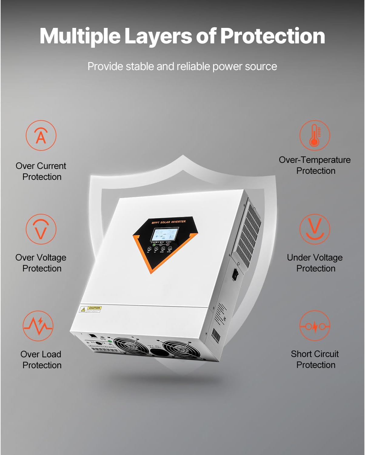 3000W Hybrid Solar Inverter, Pure Sine Wave Power Inverter Charger, 24V DC to 110/120V AC, Integrated 100A MPPT Solar Controller, Compatible with Off-Grid Systems and Various Battery Types