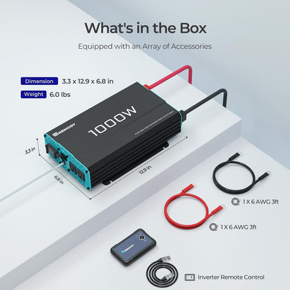 Renogy 1000W Pure Sine Wave Inverter 12V to 110V Over 90% Efficiency