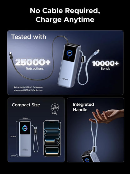 UGREEN 25000mAh 200W 3C1A Battery Pack Power Bank with Retractable Cables