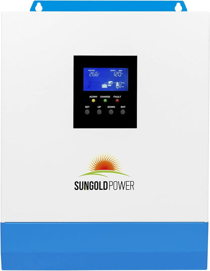 SUNGOLDPOWER 3000W 24V Solar Inverter All in One, 120Vac Input,120V Output Pure Sine Wave, 80A MPPT(PV Range 120-450Vdc) Solar Charger and 40A AC Battery Charger in Off Grid System