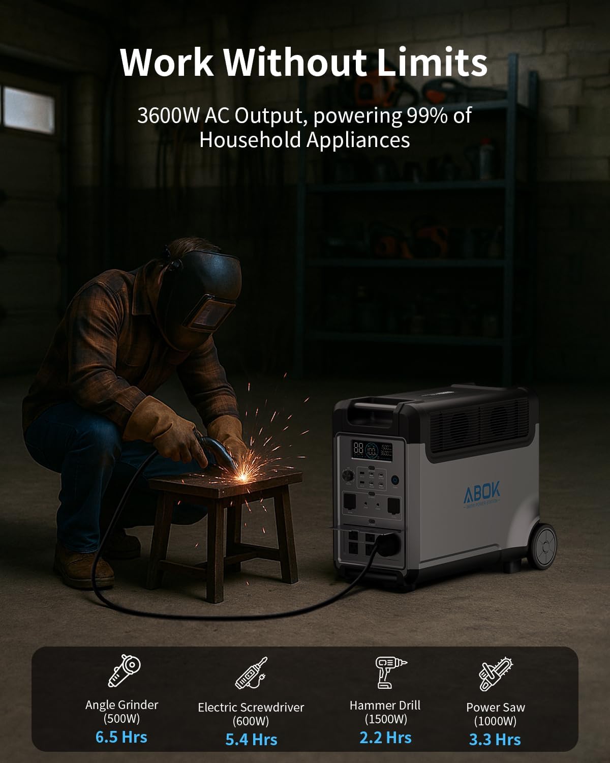 ABOK Ark3600 Portable Power Station 3600W, 3840Wh LiFePO4 Battery