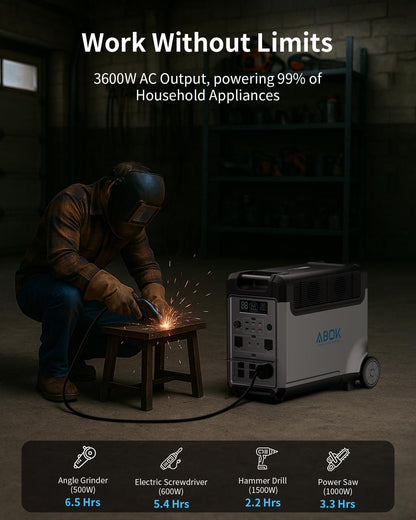 ABOK Ark3600 Portable Power Station 3600W, 3840Wh LiFePO4 Battery