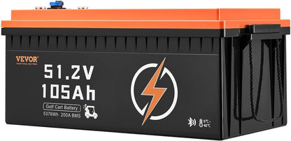 VEVOR 48V 105Ah Golf Cart Lithium Battery, 48 Volt Golf Cart Battery with 200A BMS, LCD Monitor and Mobile APP, LiFePO4 Battery with 600A Peak Current, 20A Charger and 4000+ Cycles, for Golf Carts