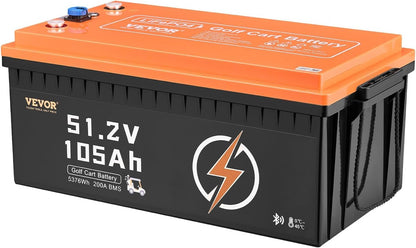 VEVOR 48V 105Ah Golf Cart Lithium Battery, 48 Volt Golf Cart Battery with 200A BMS, LCD Monitor and Mobile APP, LiFePO4 Battery with 600A Peak Current, 20A Charger and 4000+ Cycles, for Golf Carts
