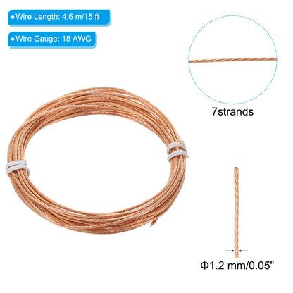 PATIKIL Bare Copper Ground Wire, 18 Gauge 50 Feet Solid Braided Copper Cables Electronic Wire Grounding Conductor Stranded Metallic Wire for Lamp Electrical Equipment