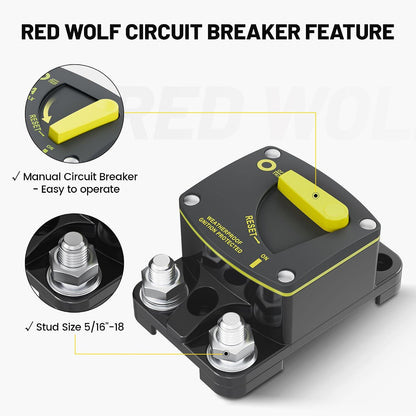 RED WOLF BS6050 50A Amp Circuit Breaker W/Manual Reset Switch DC 12-48V for Car Audio RV Marine Boat Truck Trolling Motors Stereo Audio Electronic Battery Solar System Waterproof
