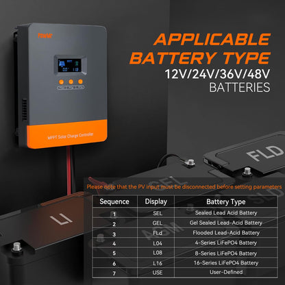 MPPT Charge Controller 60A 12V/24V/48V Auto, 60 amp Solar Charge Controller w/ LCD Display, Work with Lead-Acid and Lithium Batteries, Support 12(Max) Solar Regulator Connections in Parallel