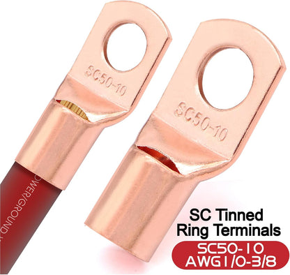 40FT 1/0 Battery Cable CCA,0 Gauge Wire with lugs for Amp,Winch,Automotive