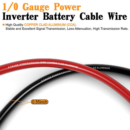 1/0 Gauge Battery Cable Wire Copper Clad Aluminum CCA Amp Wiring Kit 40FT Black/Red for Automotive Power Ground,Car Audio Speaker,Truck with 250A ANL Fuse Holder Lug Terminal Heat Shrink Tube