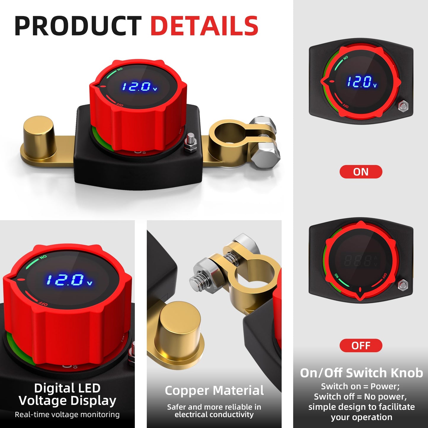 Joinfworld Battery Disconnect Switch 12V-48V Waterproof Marine Battery Cut Off Switch Master for Car Boat RV ATV UTV Vehicles