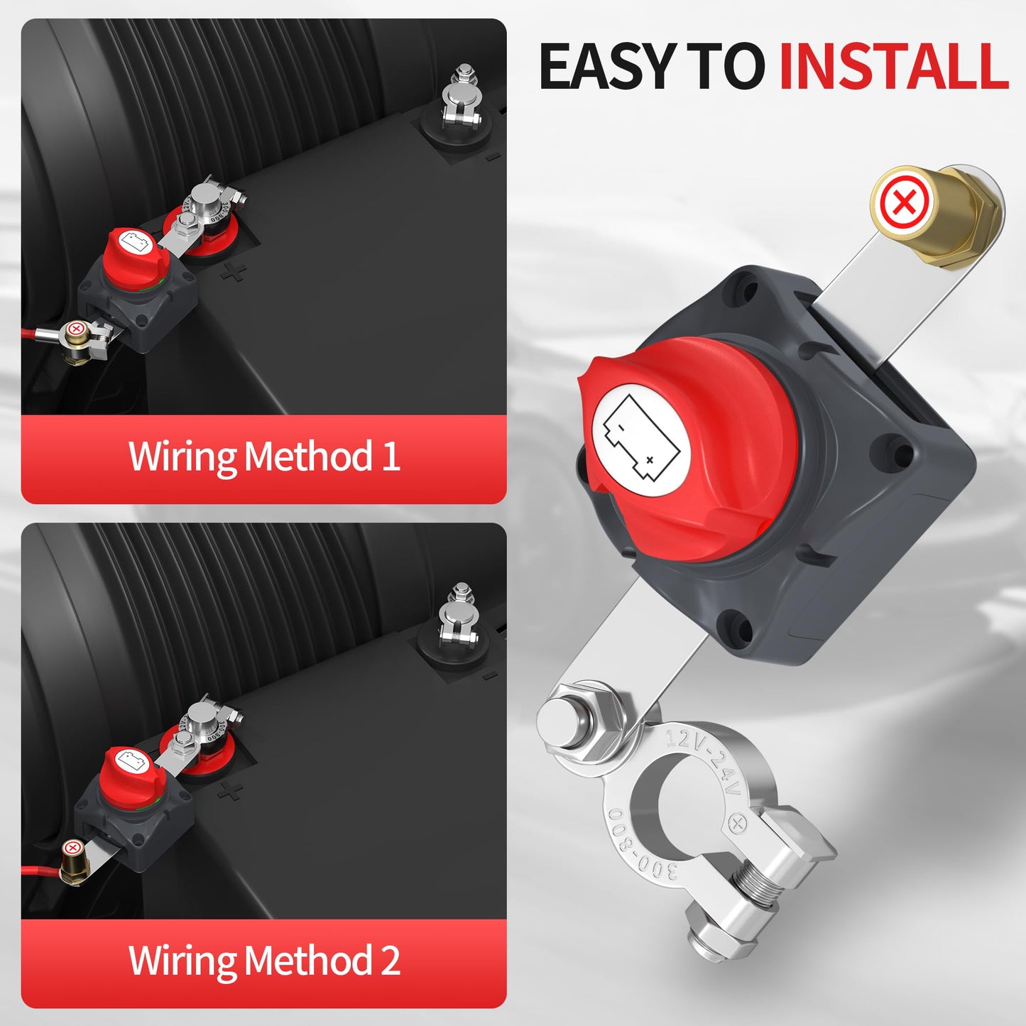 Joinfworld Battery Disconnect Switch 12V-48V Waterproof Marine Battery Cut Off Switch Master for Car Boat RV ATV UTV Vehicles