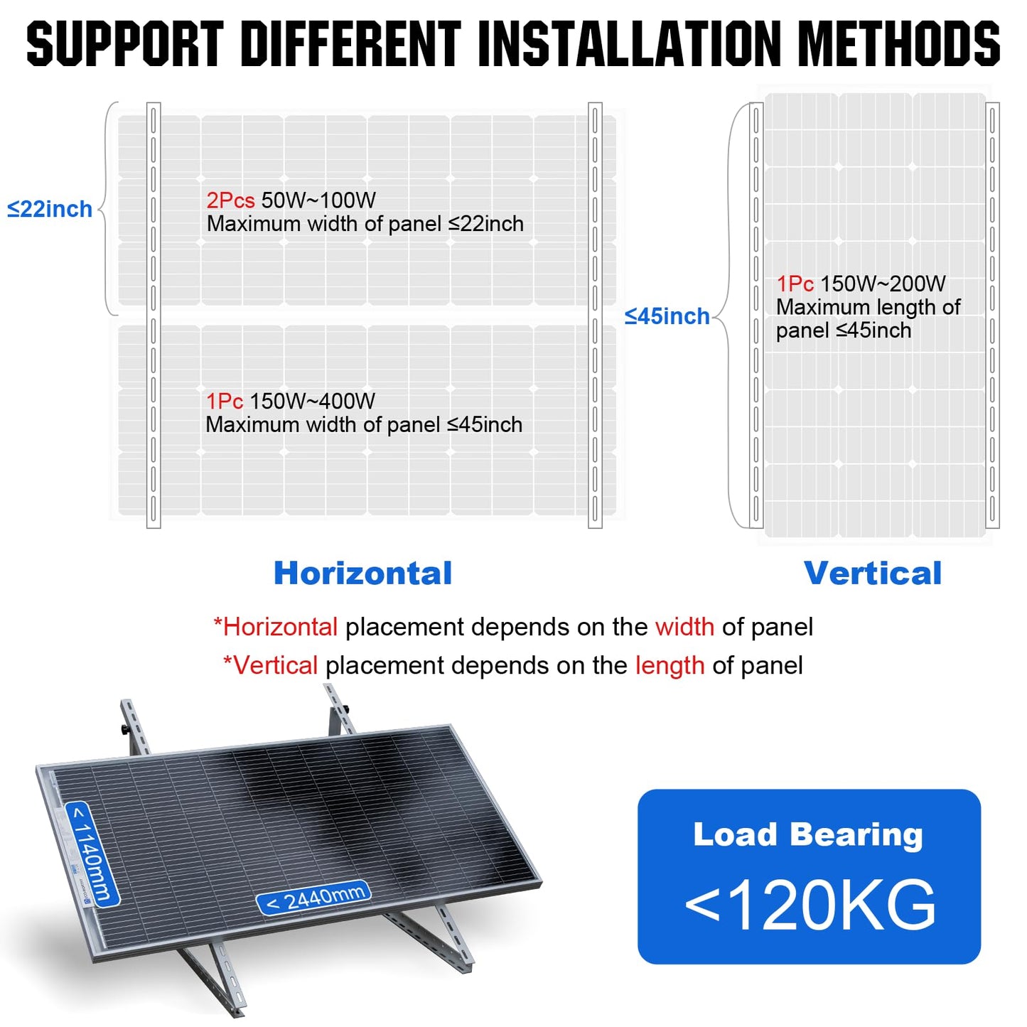 ECO-WORTHY 2 Sets 45inch Adjustable Solar Panel Tilt Mounting Bracket