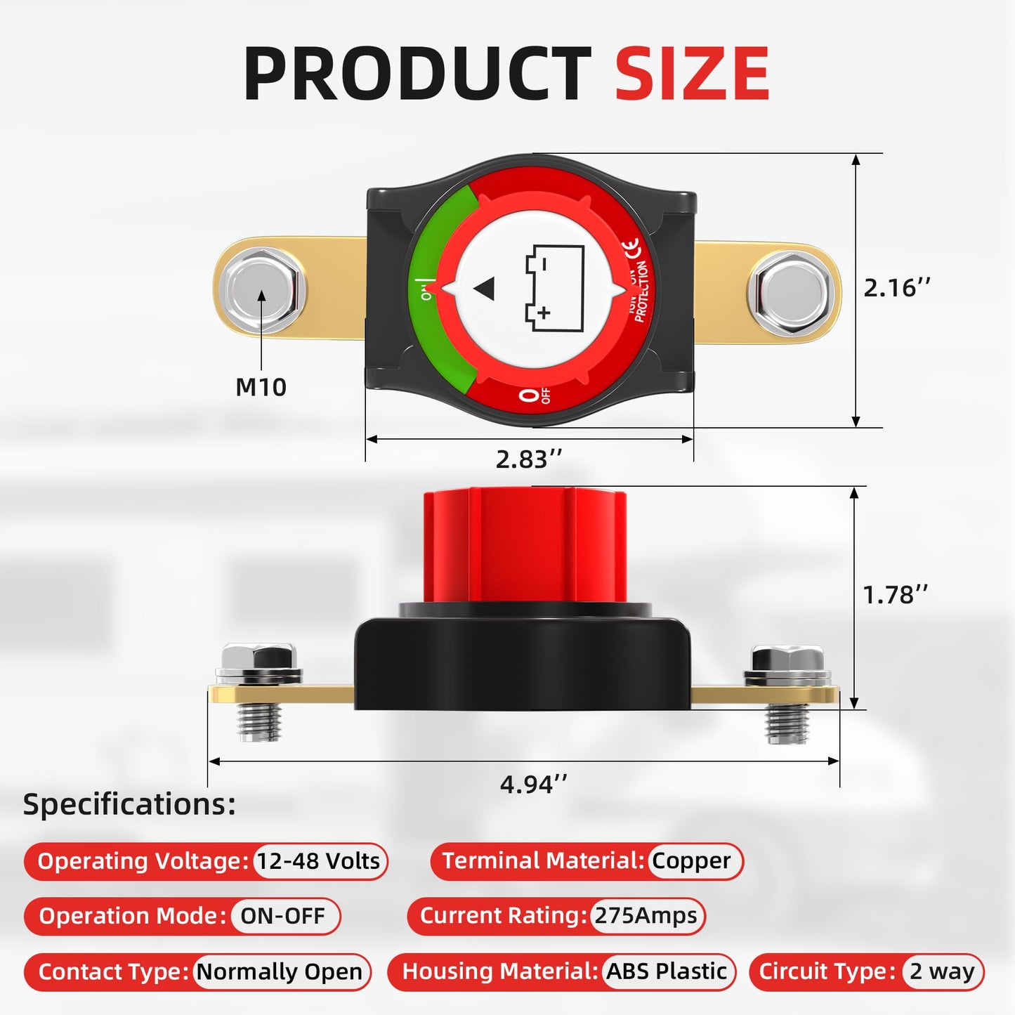 Joinfworld Battery Disconnect Switch 12V-48V Waterproof Marine Battery Cut Off Switch Master for Car Boat RV ATV UTV Vehicles