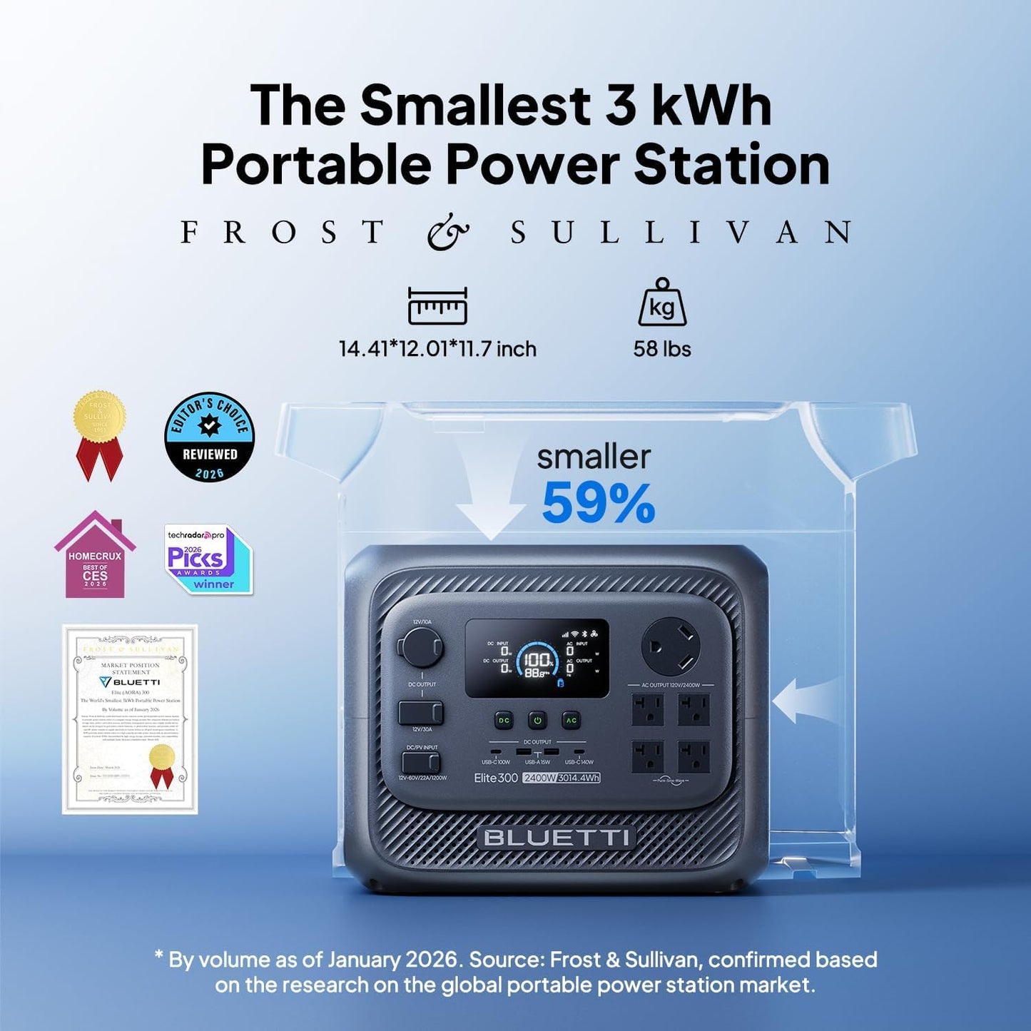 BLUETTI Elite 300 Portable Power Station with AC Cable 3014.4Wh 2400W LFP