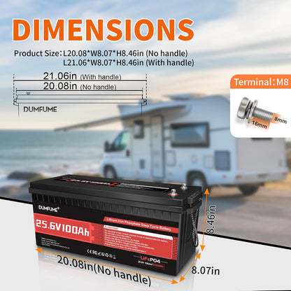 24V 100Ah Lithium LiFePO4 Battery Built-in 100A BMS Up to 15000 Cycles