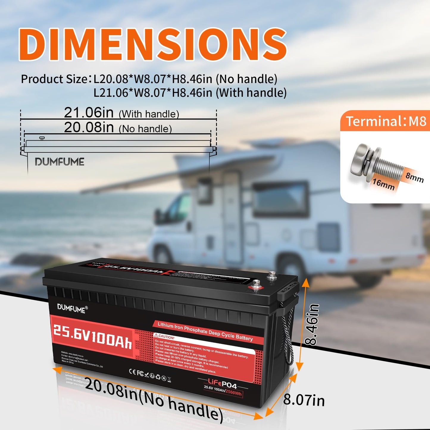 24V 100Ah Lithium LiFePO4 Battery Built-in 100A BMS Up to 15000 Cycles