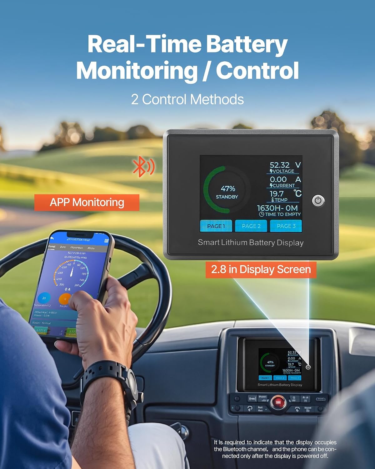VEVOR 48V 105Ah Golf Cart Lithium Battery, 48 Volt Golf Cart Battery with 200A BMS, LCD Monitor and Mobile APP, LiFePO4 Battery with 600A Peak Current, 20A Charger and 4000+ Cycles, for Golf Carts