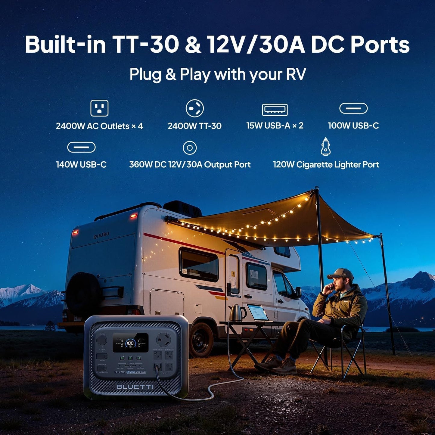 BLUETTI Elite 300 Portable Power Station with AC Cable 3014.4Wh 2400W LFP