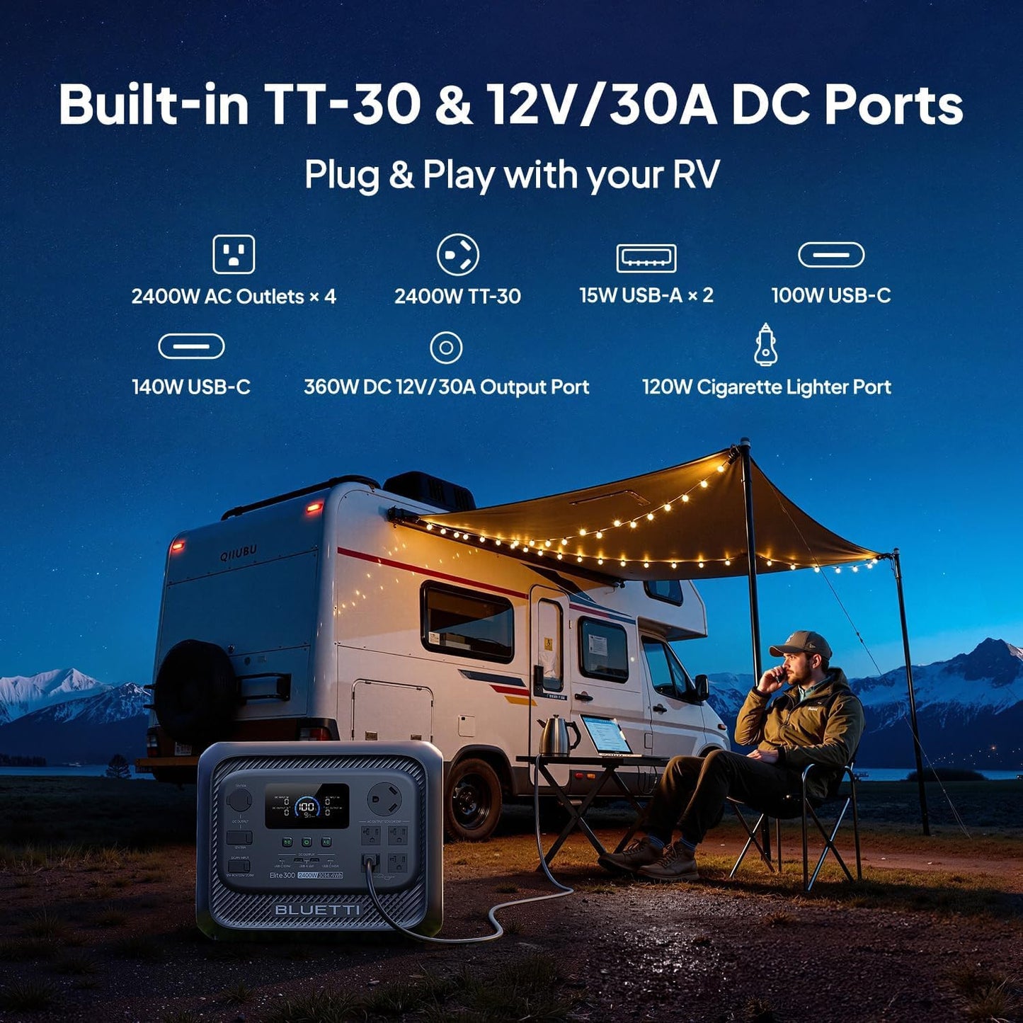 BLUETTI Elite 300 Portable Power Station with AC Cable 3014.4Wh 2400W LFP