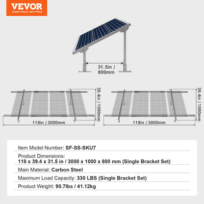 VEVOR Solar Panel Mounting Brackets, 30°-60° Adjustable Multi-Pieces Solar Panel Brackets for 1-4PCS, Carbon Steel Ground Mount Stand for Farms, RVs, Boats, Off-Grid System